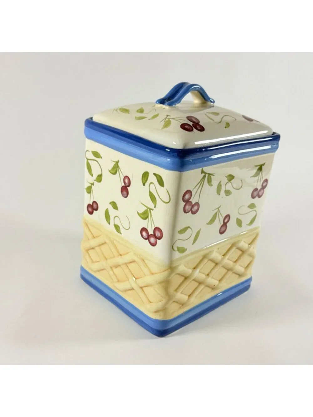 Inspirado StoneLite Cherry Canister Hand Painted Ceramic Kitchen Storage Jar Lid